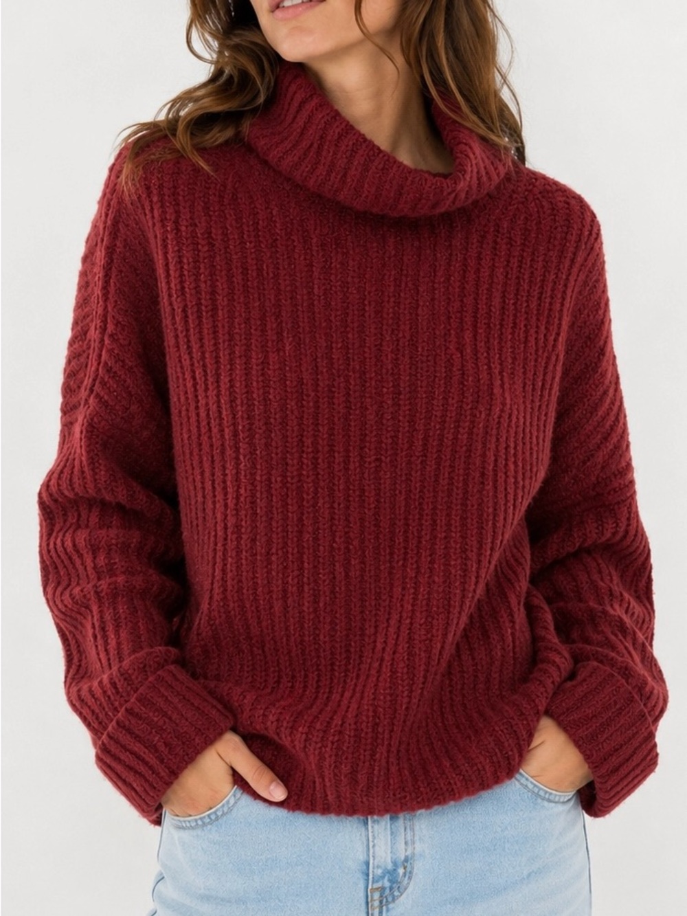 Maeve by Anthropologie Athena Maroon Cowl Neck Alpaca Wool Sweater Medium Boho
